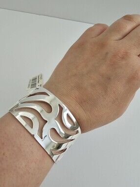 Macy's Silver Tone Wide Cutout Filigree Cuff Bracelet Bold Abstract Statement 2"